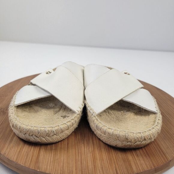 Tory Burch Bima White Leather Espadrille Slide Flats Womens Size 10 Beach - Picture 7 of 13